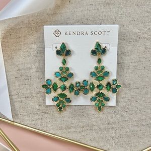 NWT Kendra Scott Kingsley Gold Statement Earrings in Green Mix